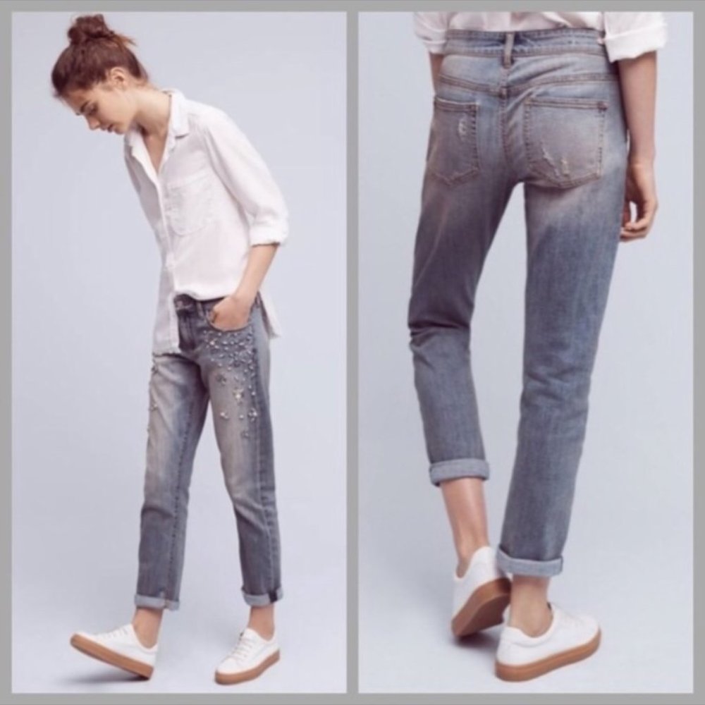 New Pilcro Hyphen Bejeweled Mid - rise Jeans Crop